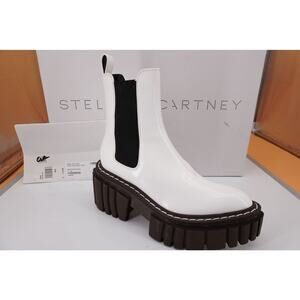 Stella McCartney Emilie Lug Wood Platform Chelsea Boot SZ 35 New White